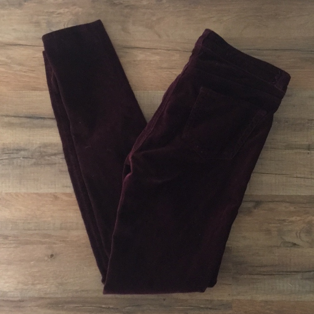 J brand super skinny velvet pants in “lava” color